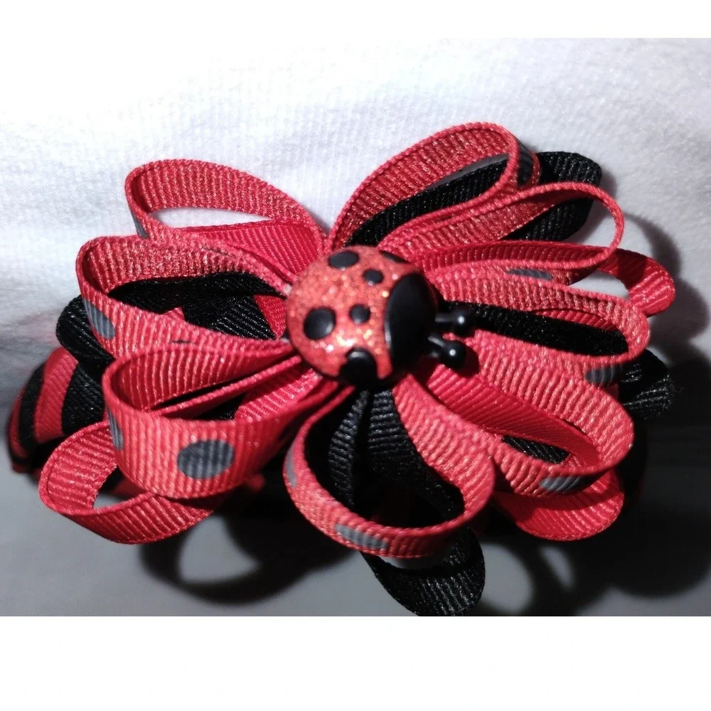 Girls Ladybug Hair Bow Clip Headband Red Black Ribbon Party Costume‎ Accessory